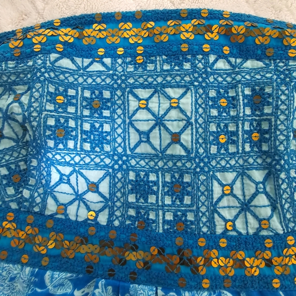 Monsoon Turquoise Cotton Strapless Maxi Dress - Sz 22 - Picture 4 of 10